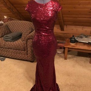 Red sequin dress with a open back